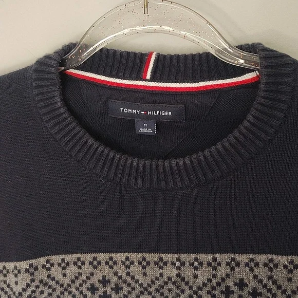 Tommy Hilfiger Navy Blue Fair Aisle Flag Cotton Crewneck Sweater - Picture 4 of 13